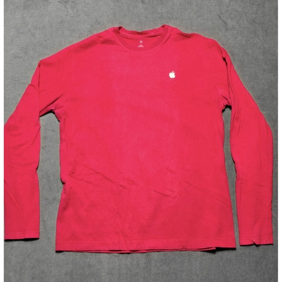 Apple Store T Shirt Men Medium Red Long Sleeve Logo Employee Uniform - Picture 1 of 5